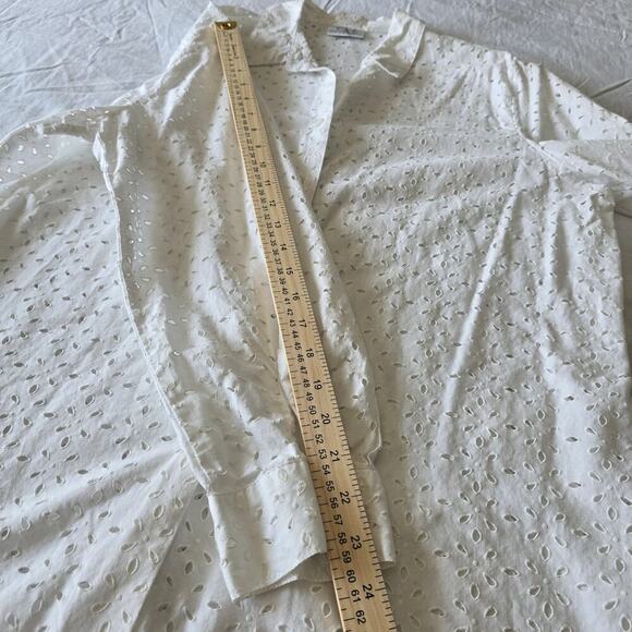 Y2K CLC White Cotton Eyelet Lace Shirt Button-Up Academia Resort Office Top Sz L - Picture 5 of 8